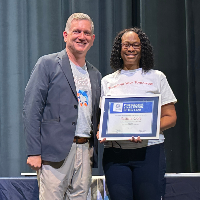Professional Staff Employee of the Year recipient Battina Cole is pictured with Dr. Jack Bagwell, COA President.