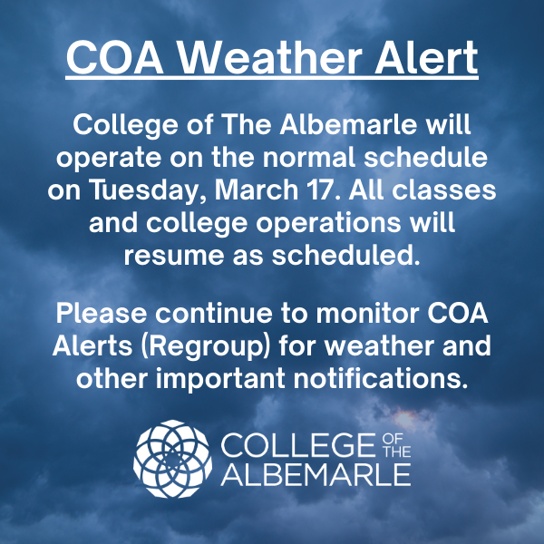 COA Weather Alert for Tuesday, March 17