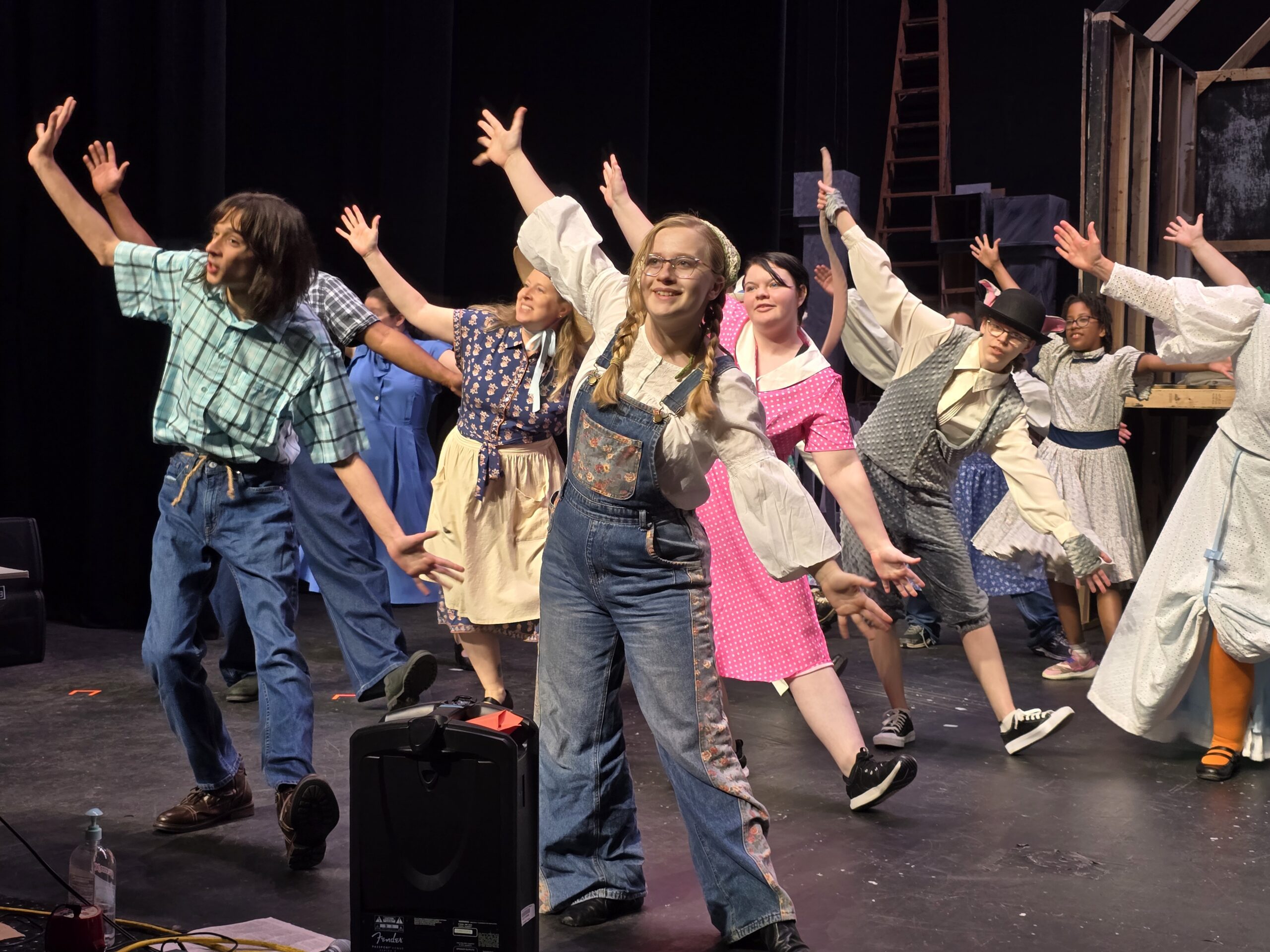 Welcome to the Zuckerman Barn! Charlotte Sadler, Elise Wilson, Aven Hall, Abigail Birchfield, other cast members welcome Wilbur to the barn in a rehearsal of COAST's fall musical, Charlotte's Web.