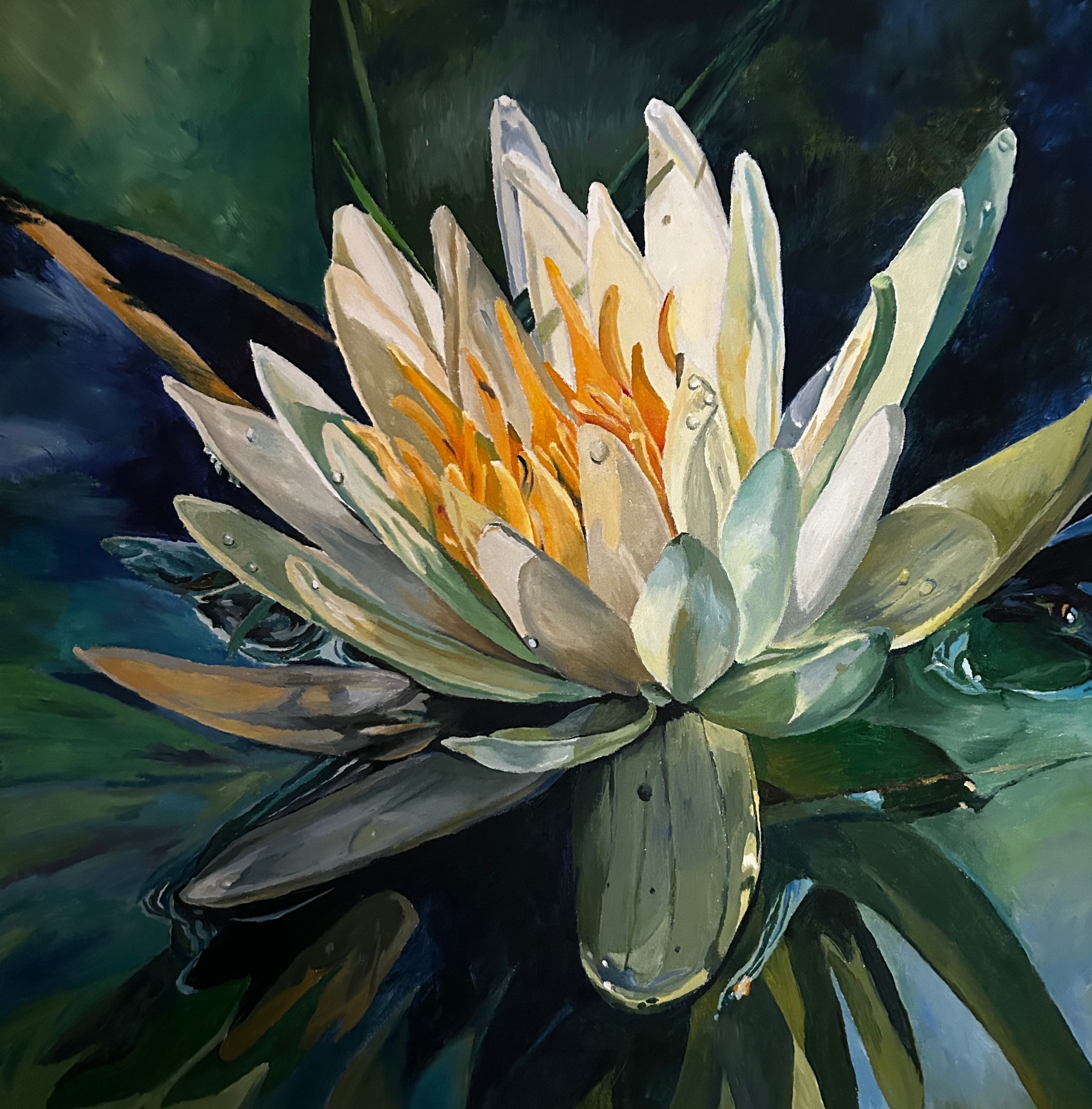 Painting of a lily made by Robin York using acrylic paint.